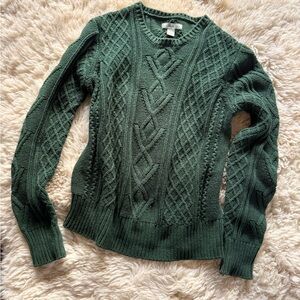 Vintage bass green pullover cable knit sweater
